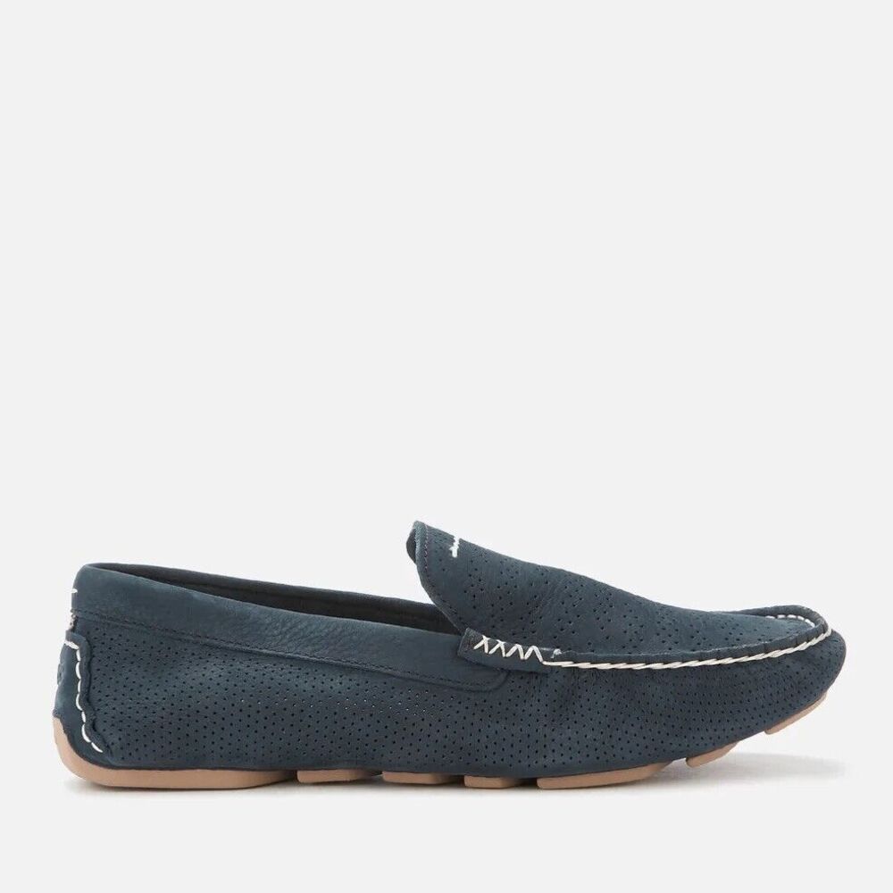 UGG HENRICK PERF NAVY LEATHER VENETIAN DRIVING LOAFERS, MEN US 9.5